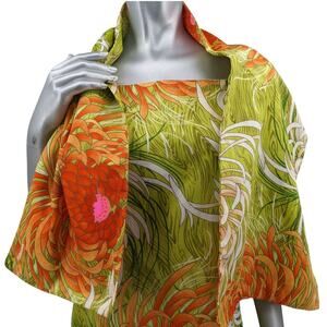 Vintage 60s NWT ALICE of CALIFORNIA Hawaiian Tiki Floral Maxi Dress Button Train